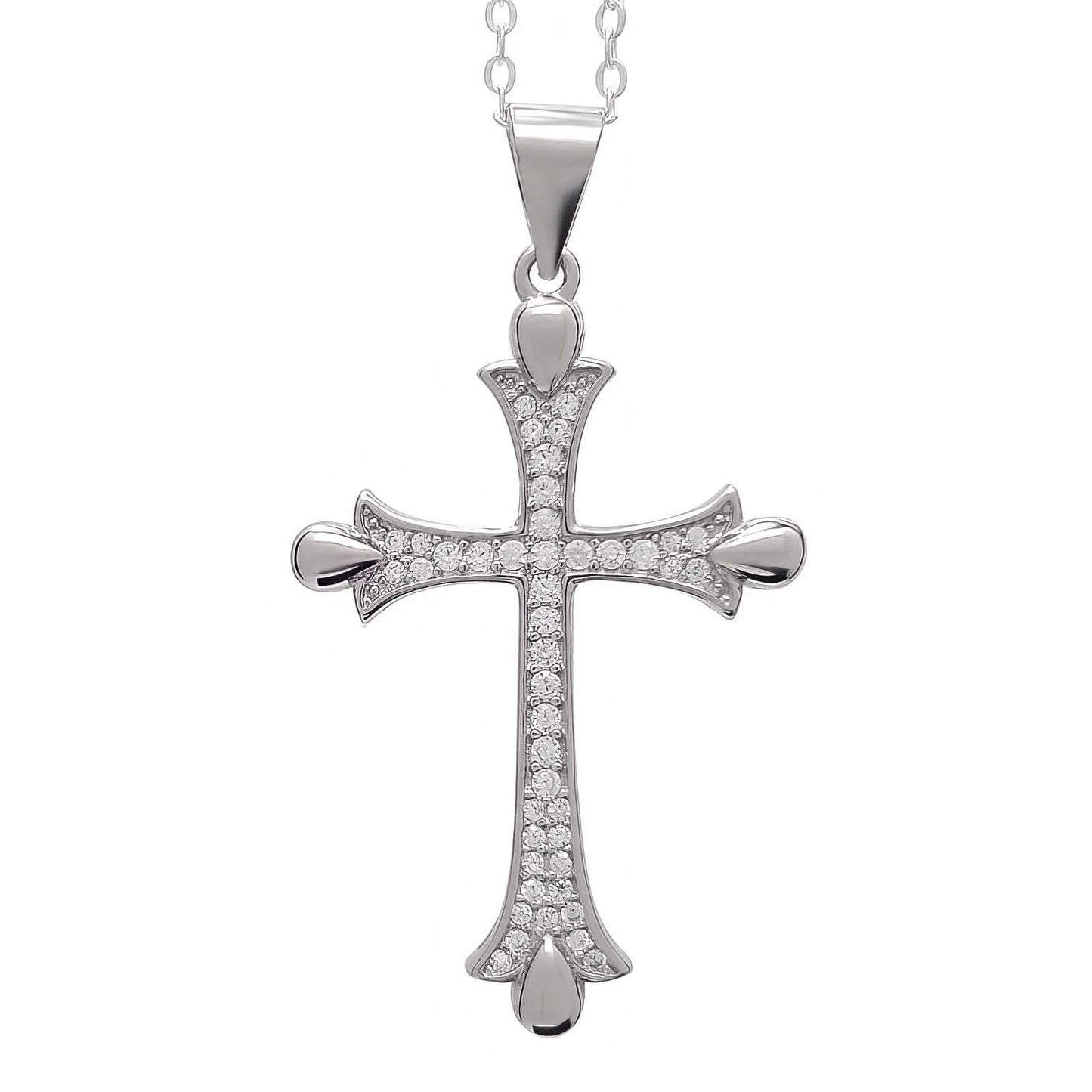 925 Sterling Silver Cross Pendant Decorated with CZ Simulated Diamonds - bluewhiteshop