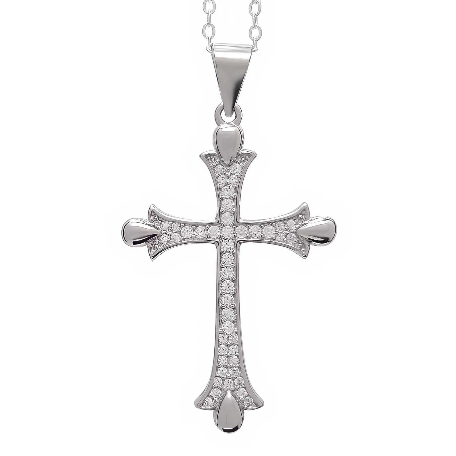 925 Sterling Silver Cross Pendant Decorated with CZ Simulated Diamonds - bluewhiteshop