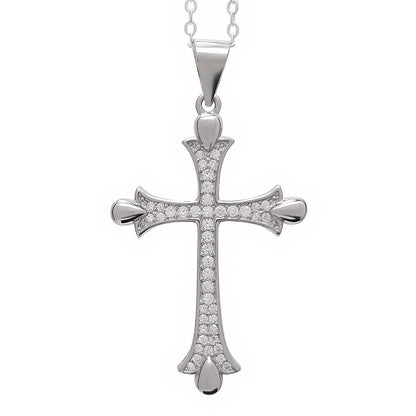 925 Sterling Silver Cross Pendant Decorated with CZ Simulated Diamonds - bluewhiteshop