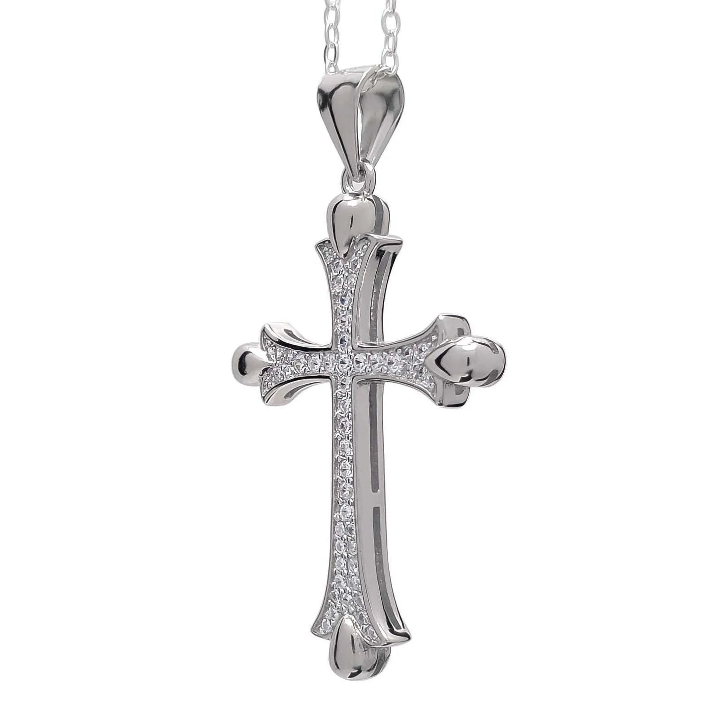 925 Sterling Silver Cross Pendant Decorated with CZ Simulated Diamonds - bluewhiteshop