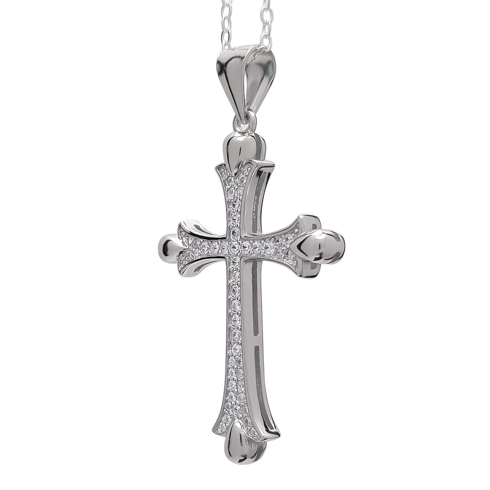 925 Sterling Silver Cross Pendant Decorated with CZ Simulated Diamonds - bluewhiteshop