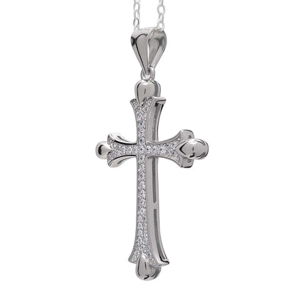 925 Sterling Silver Cross Pendant Decorated with CZ Simulated Diamonds - bluewhiteshop