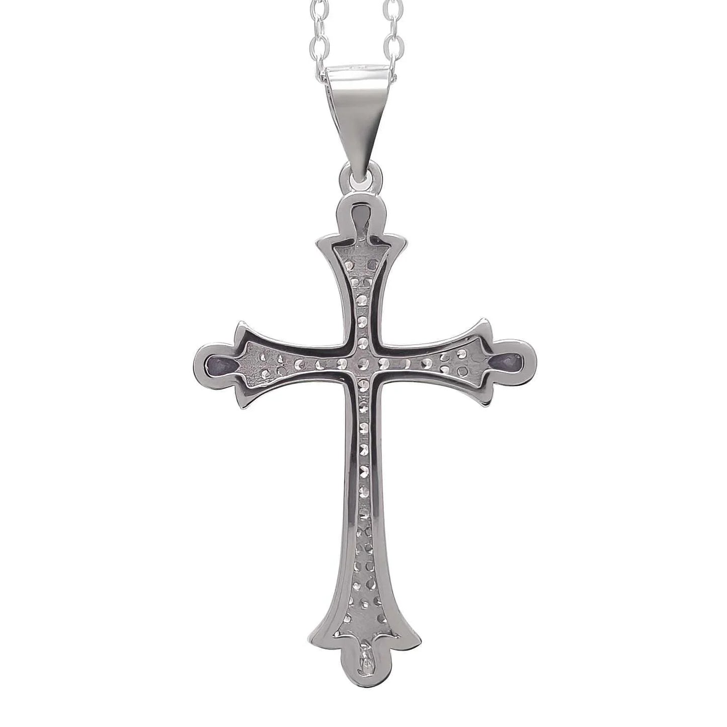 925 Sterling Silver Cross Pendant Decorated with CZ Simulated Diamonds - bluewhiteshop