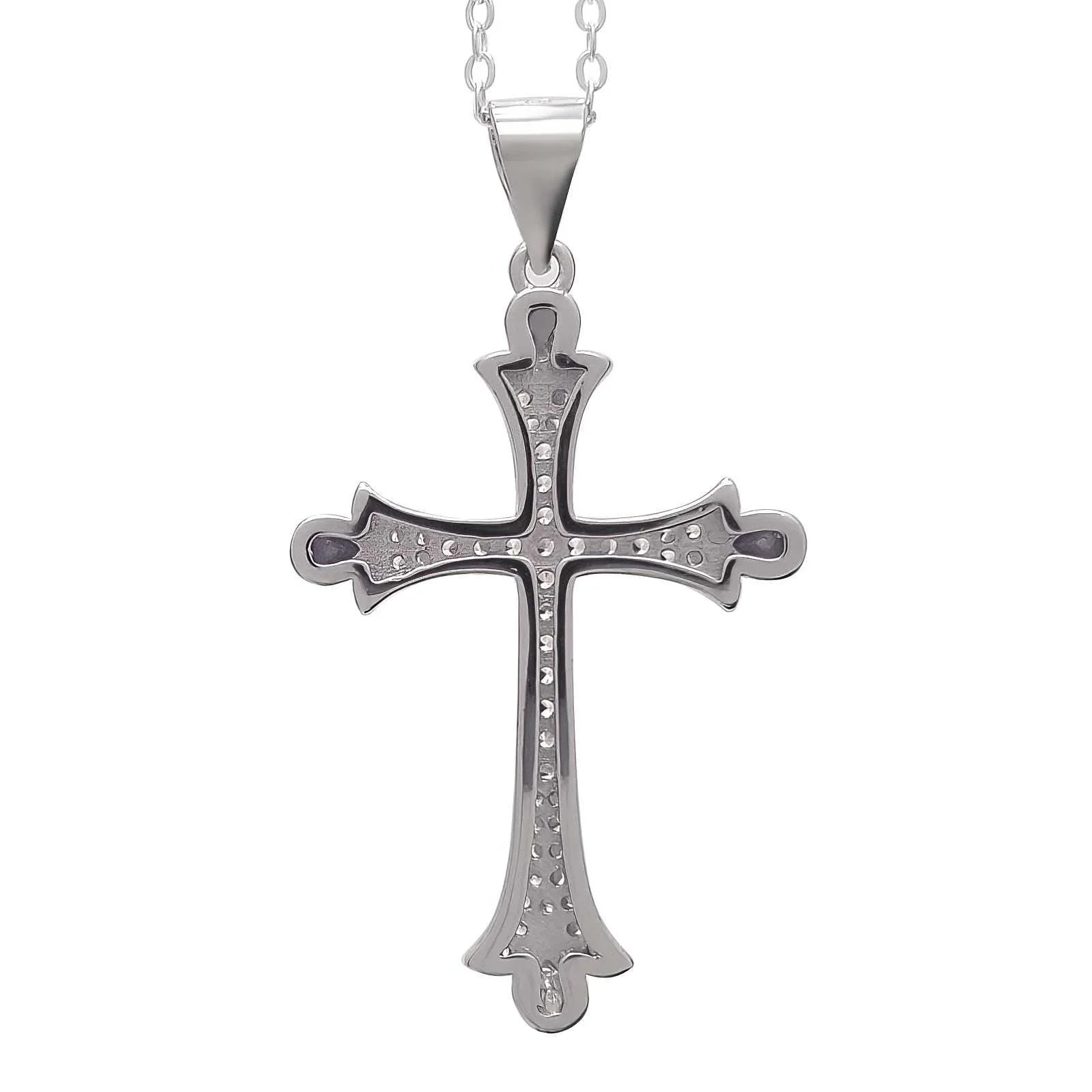 925 Sterling Silver Cross Pendant Decorated with CZ Simulated Diamonds - bluewhiteshop