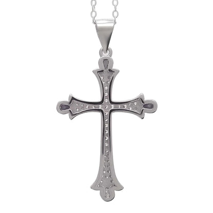 925 Sterling Silver Cross Pendant Decorated with CZ Simulated Diamonds - bluewhiteshop