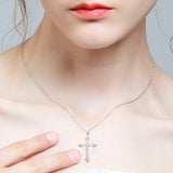 925 Sterling Silver Cross Pendant Decorated with CZ Simulated Diamonds - bluewhiteshop