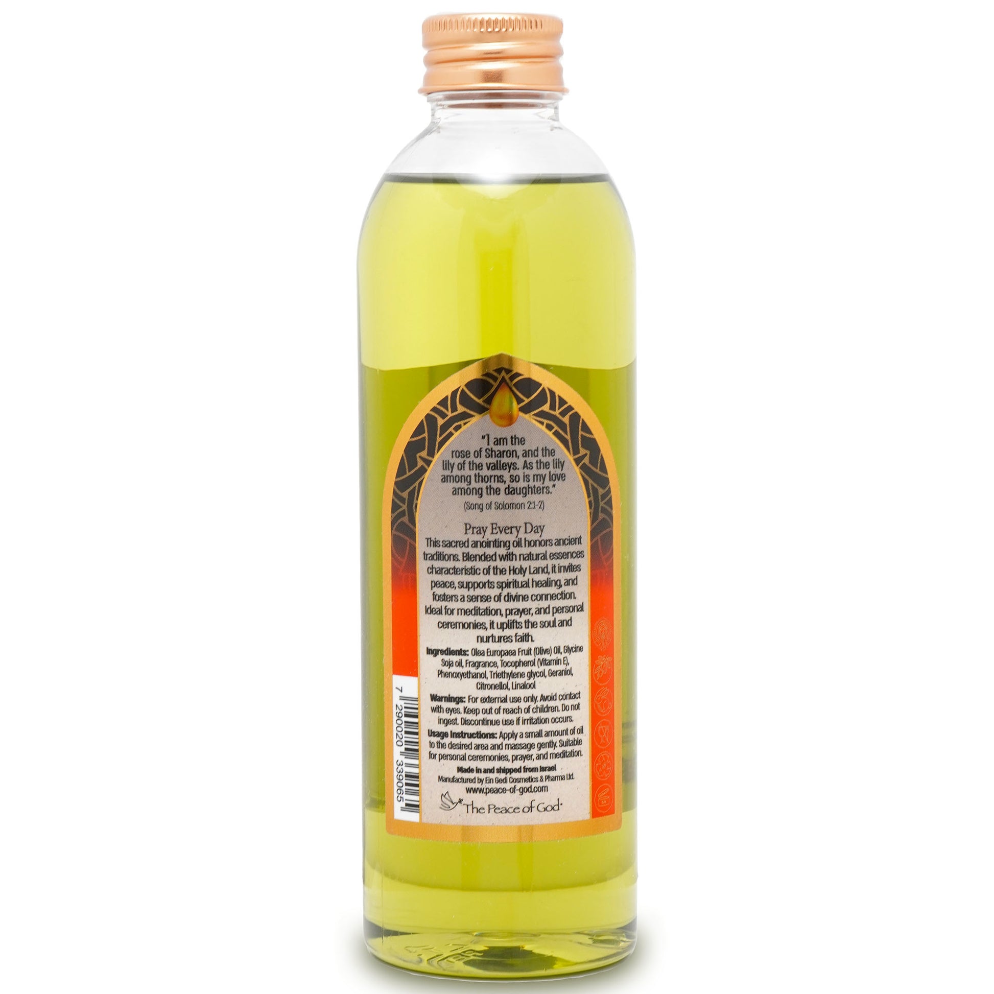 Holy Land anointing oil for prayer and meditation, made in Israel with olive oil, supports spiritual healing and peace.