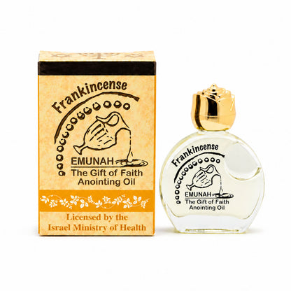 Frankincense anointing oil from Jerusalem with decorative glass bottle and gift box
