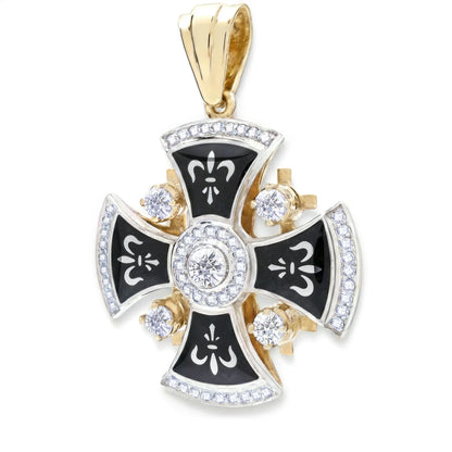 Jerusalem Cross 14K White & Yellow Gold 57 Diamonds and Black Enamel