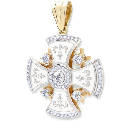 Jerusalem Cross 14K White & Yellow Gold 57 Diamonds and White Enamel big