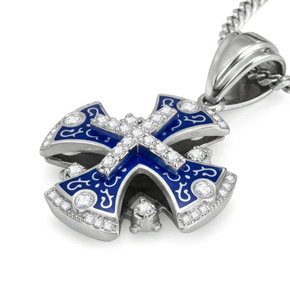 Jerusalem Cross Pendant 14K Gold 45 Diamonds & Enamel