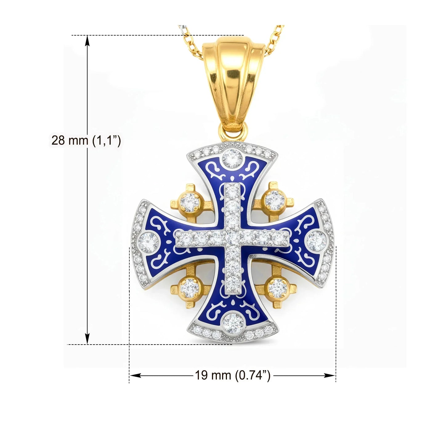 Jerusalem Cross Pendant 14K Gold 45 Diamonds & Enamel
