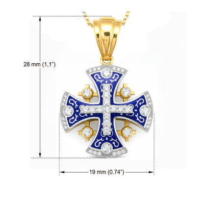 Jerusalem Cross Pendant 14K Gold 45 Diamonds & Enamel