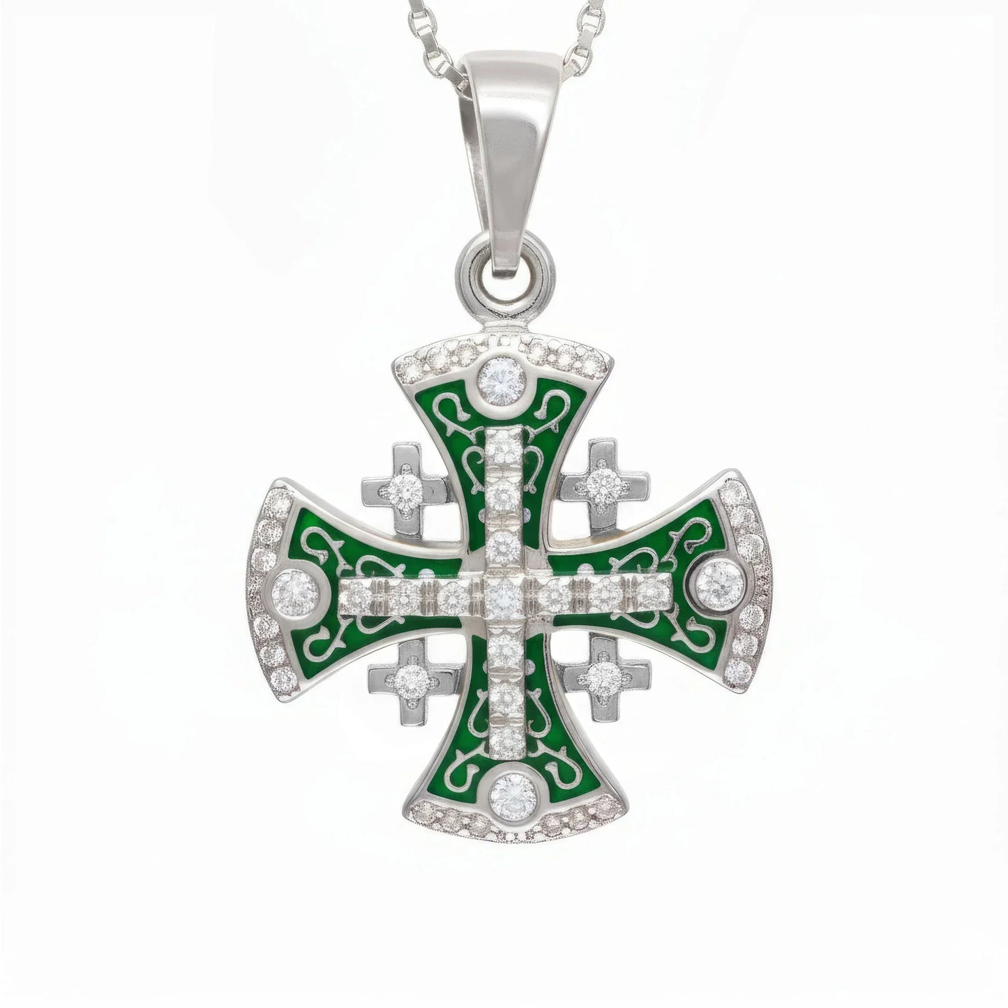 14K Yellow and White Gold Jerusalem Cross Pendant With Diamonds