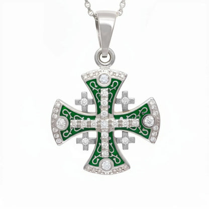 14K Yellow and White Gold Jerusalem Cross Pendant With Diamonds