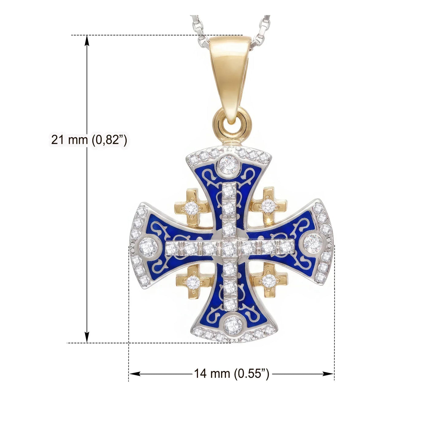 14K Yellow and White Gold Jerusalem Cross Pendant With Diamonds