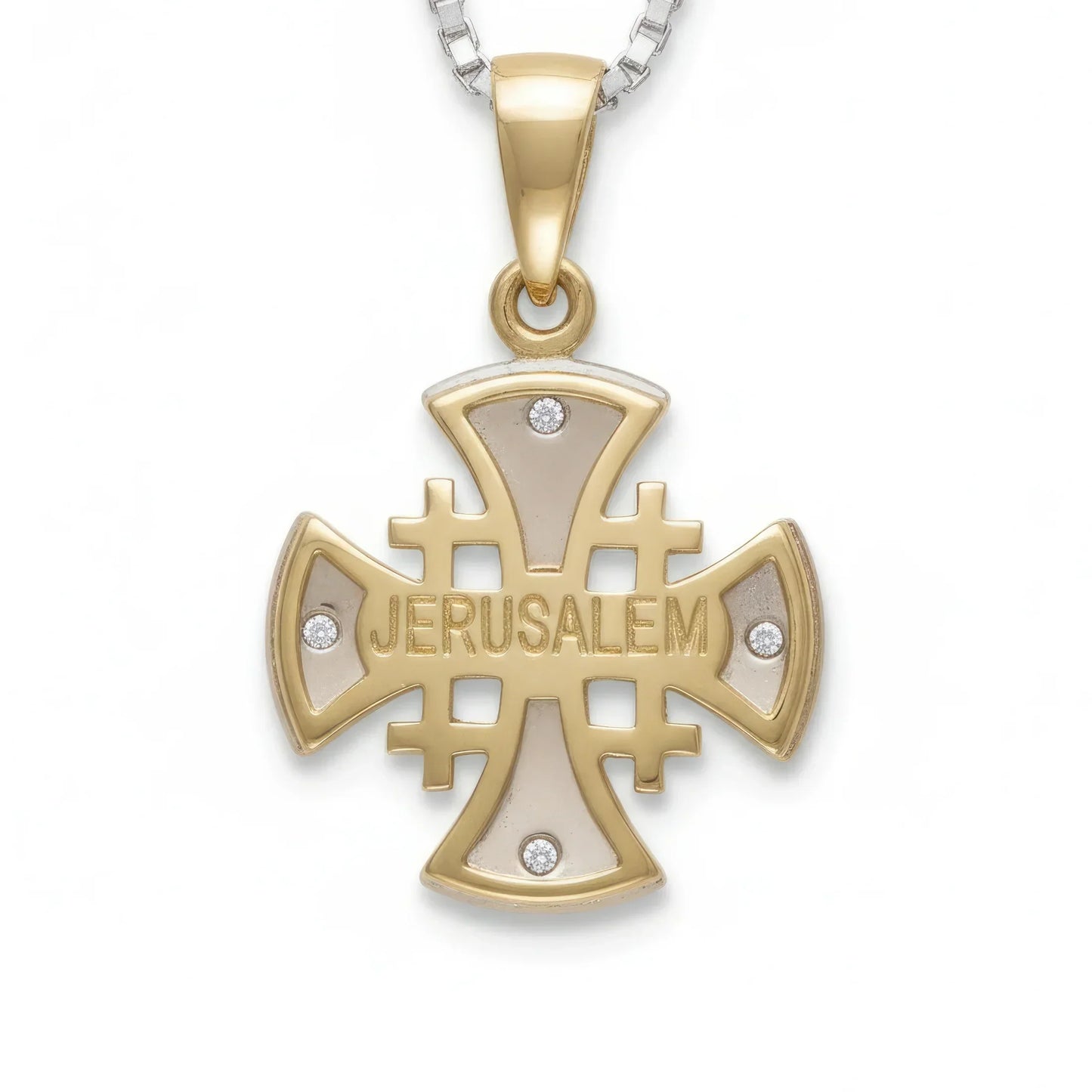 Jerusalem Cross Pendant Yellow & White Gold With Diamonds back side