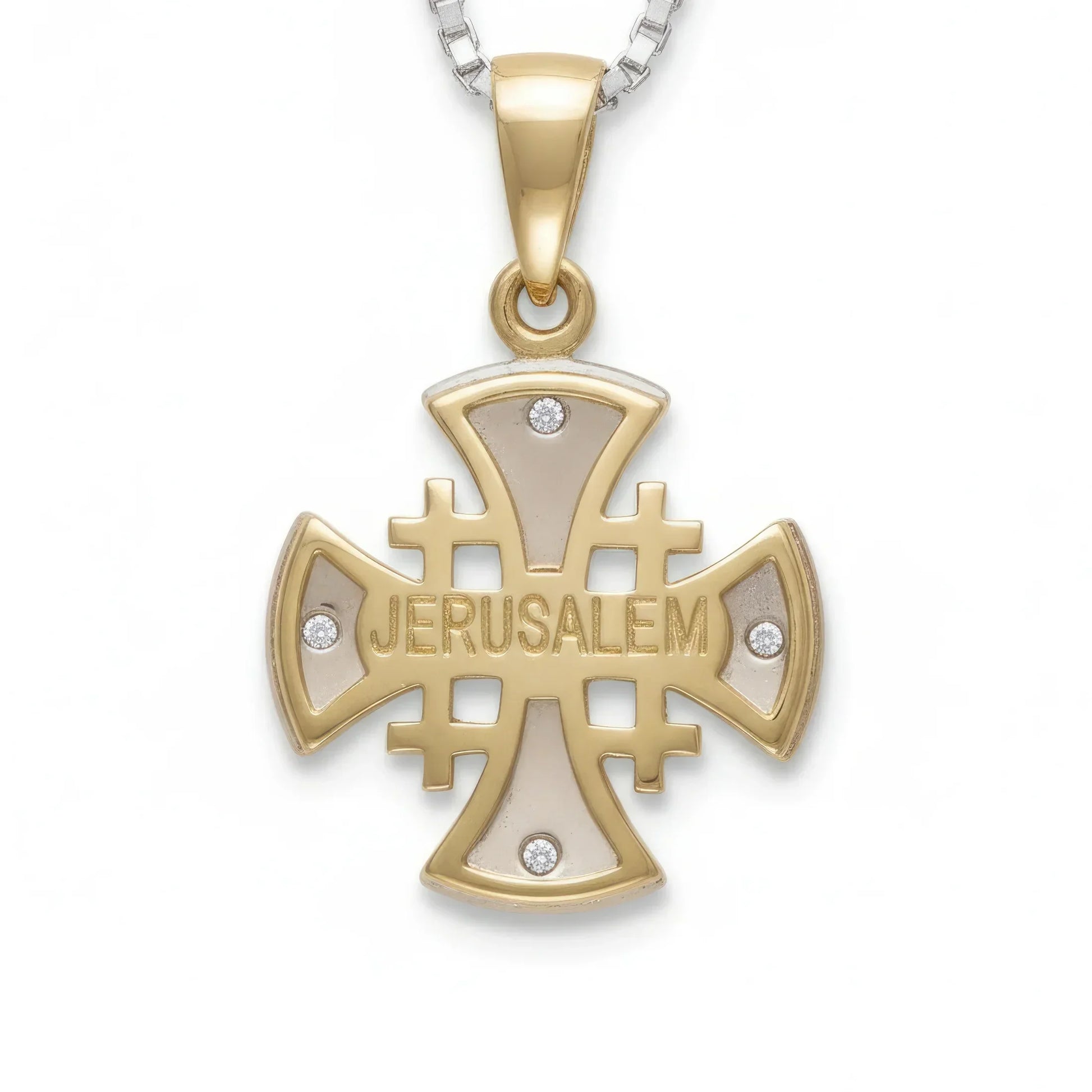 Jerusalem Cross Pendant Yellow & White Gold With Diamonds back side