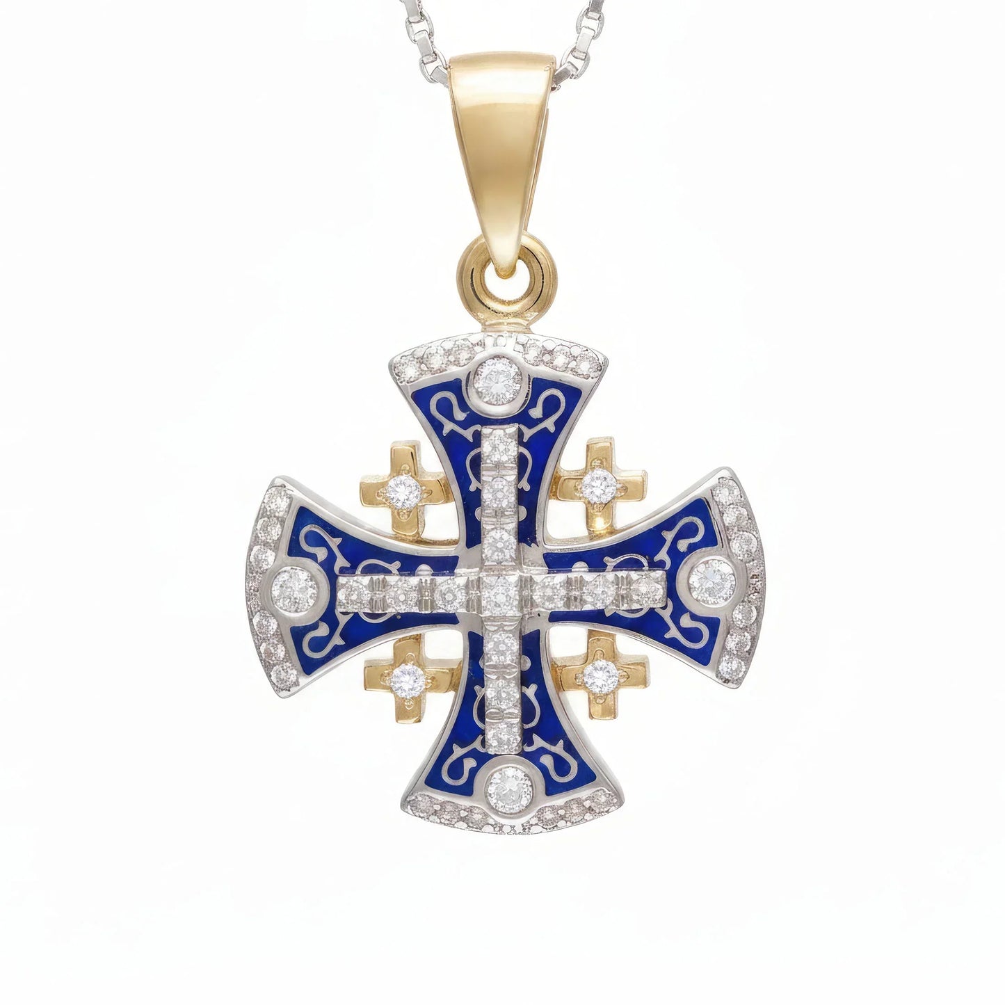 Jerusalem Cross Pendant Yellow & White Gold With Diamonds by Anbinder