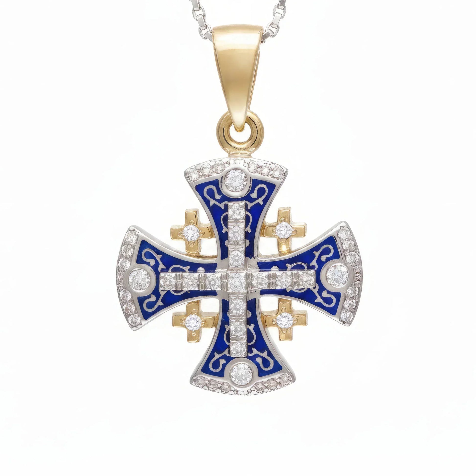 Jerusalem Cross Pendant Yellow & White Gold With Diamonds by Anbinder