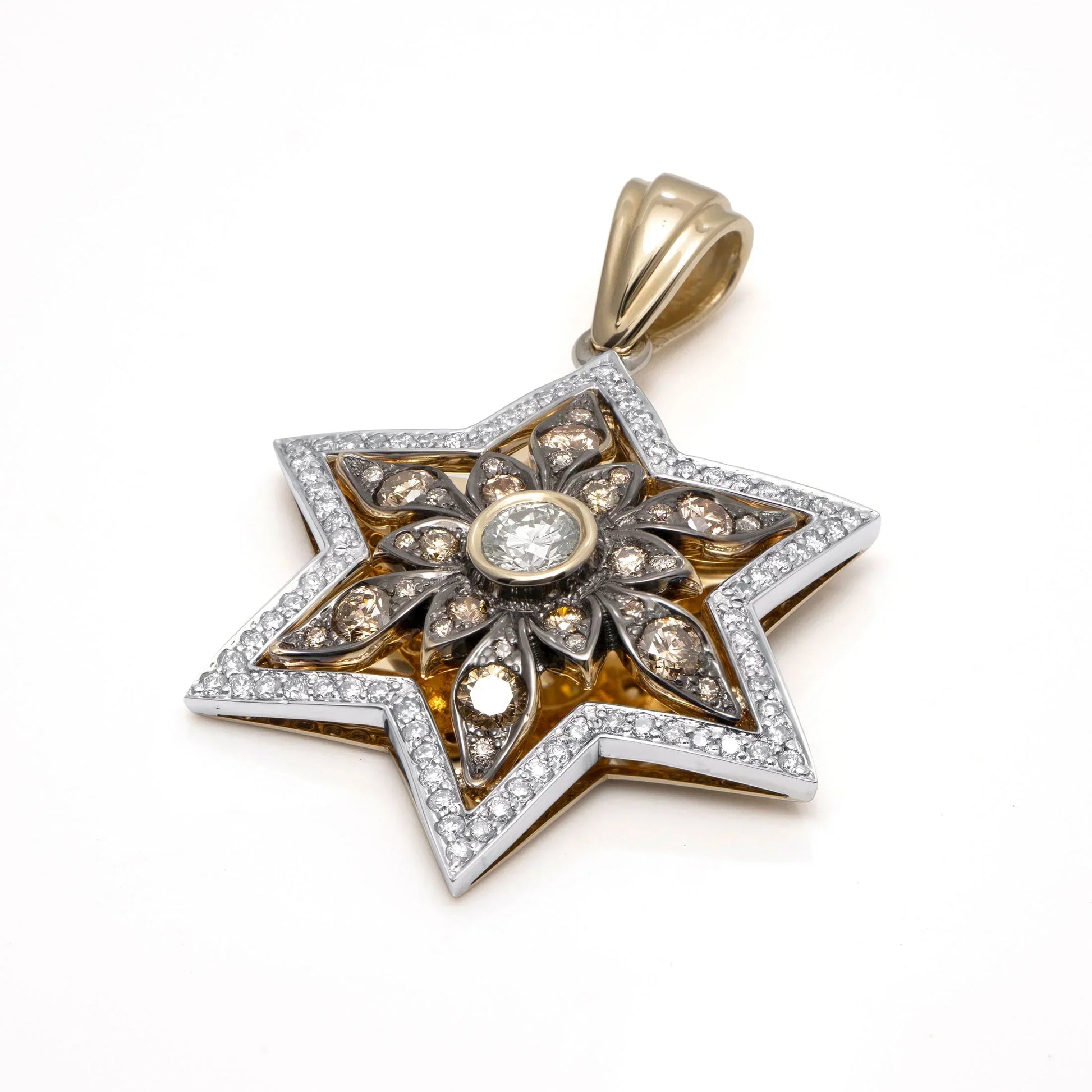 14K Gold Star of David Pendant with Champagne Diamonds Desert Bloom