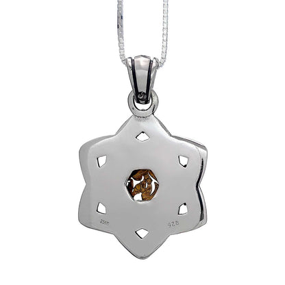 Back of Star of David pendant with cut-outs and 925 and 9K gold hallmarks