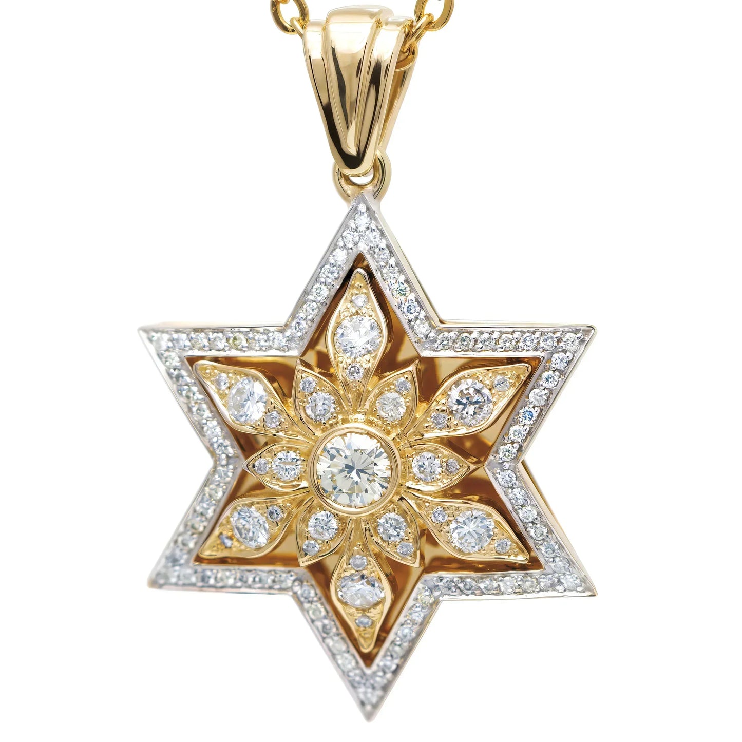 Star of David Gold Pendant with Diamonds – Radiant Floral Design 