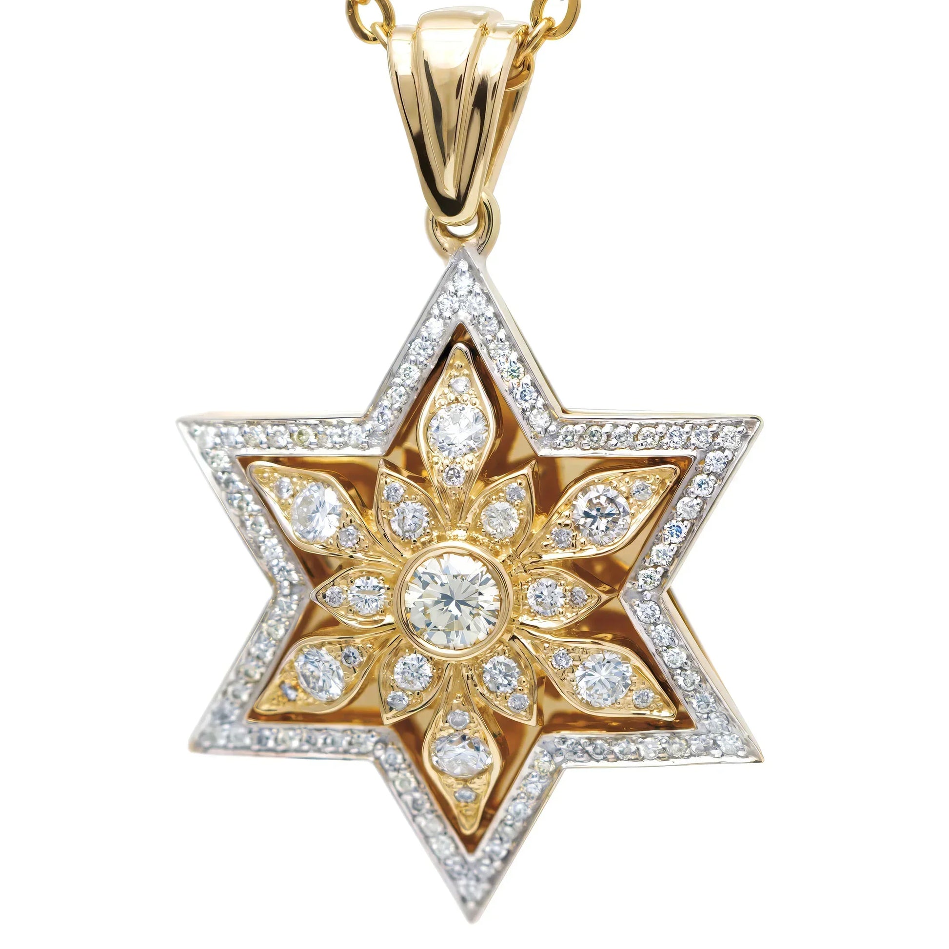 Star of David Gold Pendant with Diamonds – Radiant Floral Design 