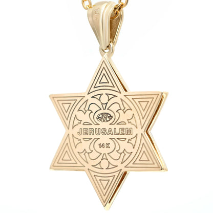 Star of David Gold Pendant with Diamonds - Radiant Floral Design - Back View
