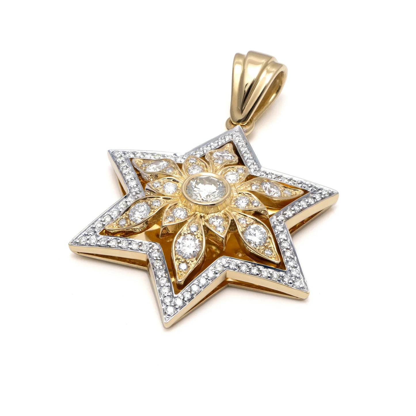 Star of David Gold Pendant with Diamonds - Radiant Floral Design 