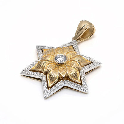 Star of David Gold Pendant with Engraved Petals and Diamonds (2)