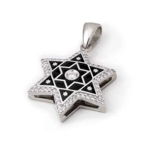 Star of David Necklace with Diamonds 14К Gold and Enamel