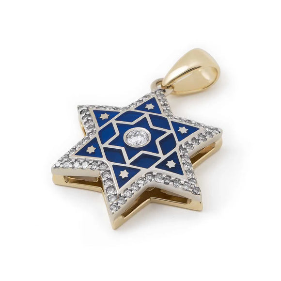 Star of David Necklace with Diamonds 14К Gold and Enamel