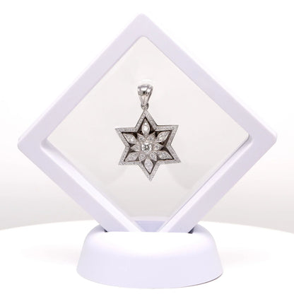 14K White Gold Star of David Pendant with 109 Diamonds - Celestial Floral Design