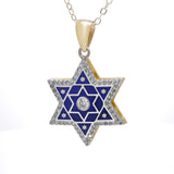 Star of David Necklace with Diamonds 14К Gold and Enamel