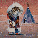 Acrylic paint Eskimos Cat by Alexander Ishchenko 50x50cm on Rice Paper - bluewhiteshop