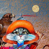 Canvas Art Nomad Cat 50x50cm Acrylic on Rice Paper Signed Original - bluewhiteshop