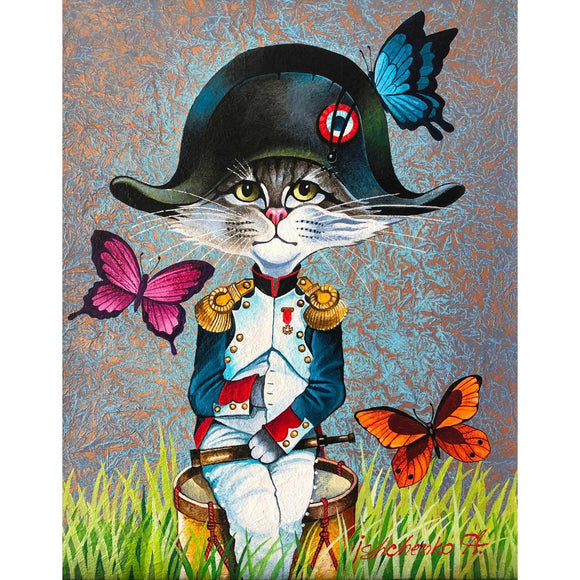 Cat Napoleon Acrylic painting on Rice Paper 40x50cm Artwork canvas - bluewhiteshop