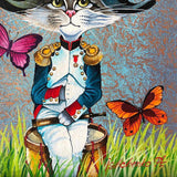 Cat Napoleon Acrylic painting on Rice Paper 40x50cm Artwork canvas - bluewhiteshop