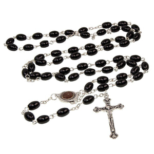 Catholic Faux Black Stone Rosary Beads Crucifix & Holy Soil Jereusalem 22.5" - bluewhiteshop