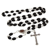 Catholic Faux Black Stone Rosary Beads Crucifix & Holy Soil Jereusalem 22.5" - bluewhiteshop