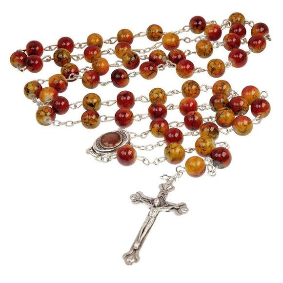 Catholic Faux Multicolored Stone Rosary Beads Crucifix & Holy Soil 22,5
