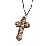 Catholic Olive Wood Pectoral Cross w/ Rope Crucifix Pendant Necklace 4.7cm - bluewhiteshop