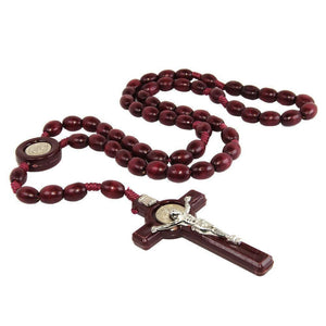 Christian Brown Rosary Beads with Order of Saint Benedict Necklace Jerusalem 18" - bluewhiteshop