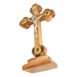 Cross Olive Wood with Base Jesus Christ Crucifix & Holy Soil Jerusalem 23cm - bluewhiteshop