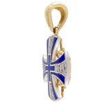 Diamond Cross Necklace 14K Gold with Blue Enamel Jerusalem Cross - bluewhiteshop