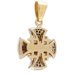 Diamond Cross Necklace 14K Gold with Blue Enamel Jerusalem Cross - bluewhiteshop