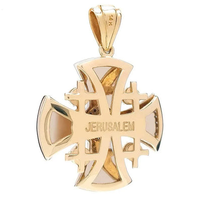 Diamond Jerusalem Cross 14K White & Yellow Gold and Blue Enamel back side