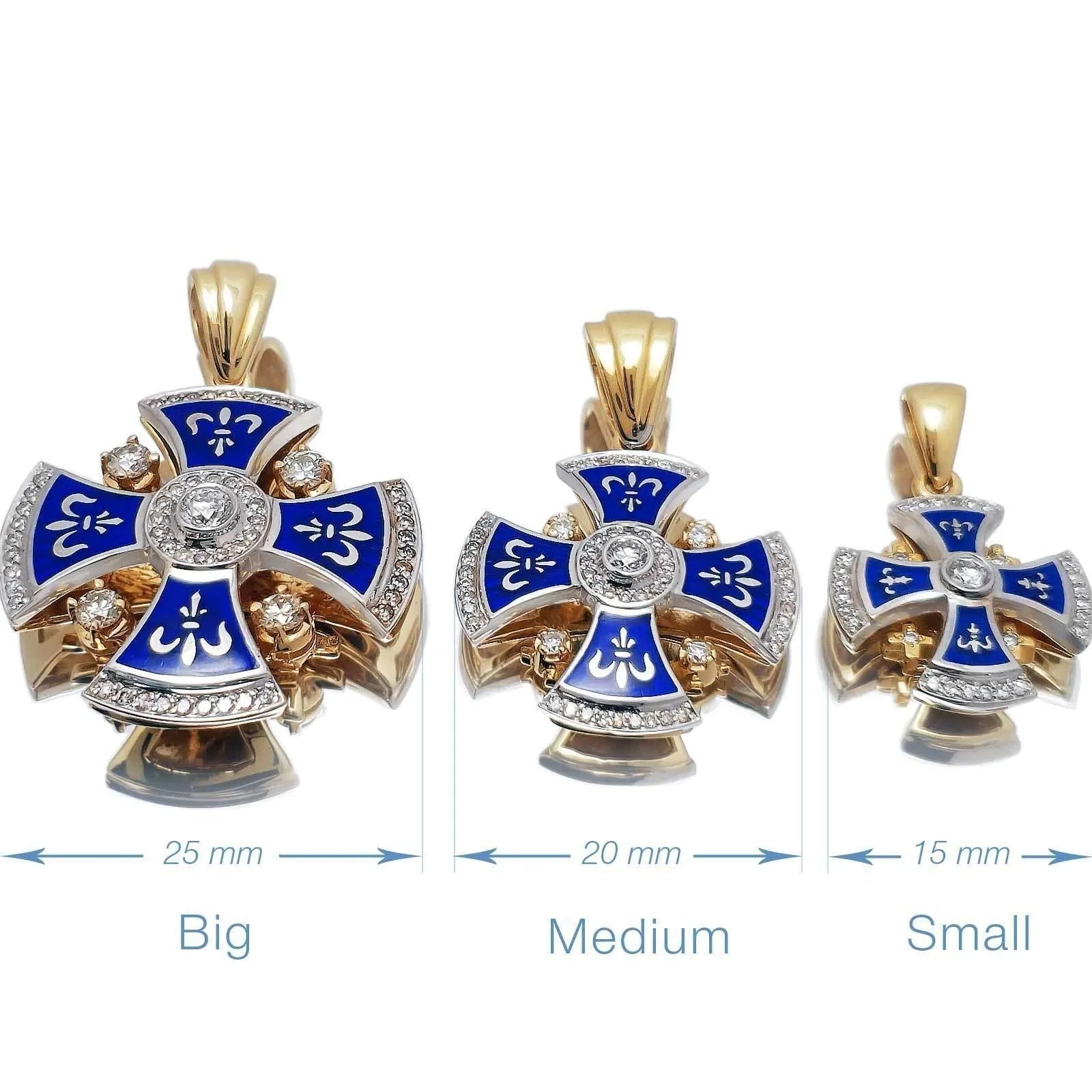 Diamond Jerusalem Cross 14K White & Yellow Gold and Blue Enamel size