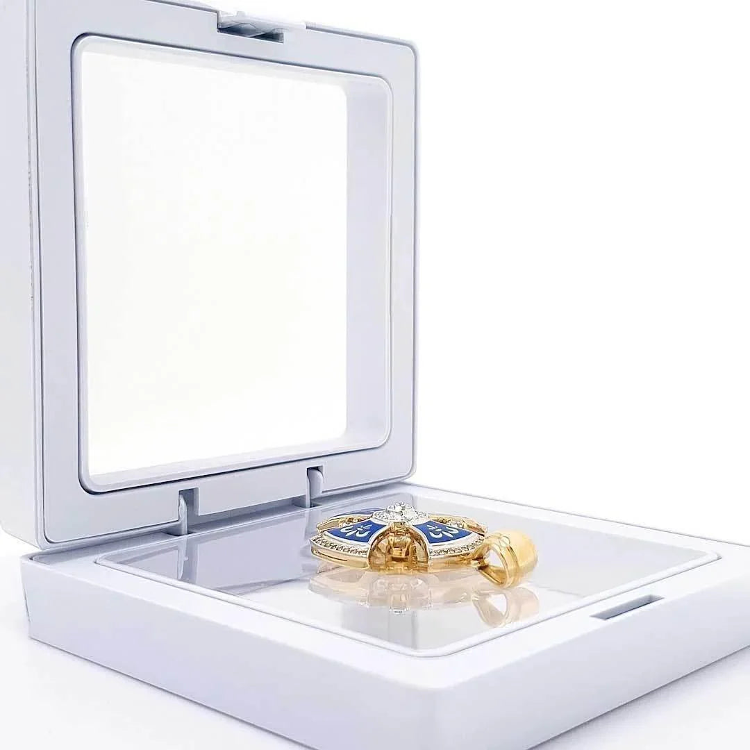 Diamond Jerusalem Cross 14K White & Yellow Gold and Blue Enamel - bluewhiteshop